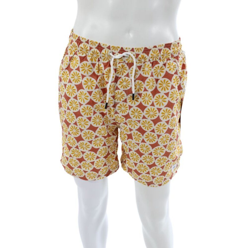 Katin Mens Drawstring Pond Volley Swim Trunks White Yellow Red Size Medium